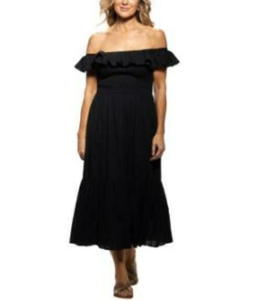 Dotti Women's Black Cotton On/Off-The-Shoulder Cover-Up Dress L NWT